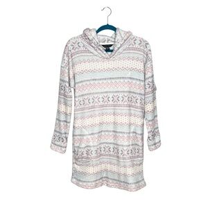 Nautica Plush Fair Isle Print Hooded Cozy Lounge Dress Or Nightgown